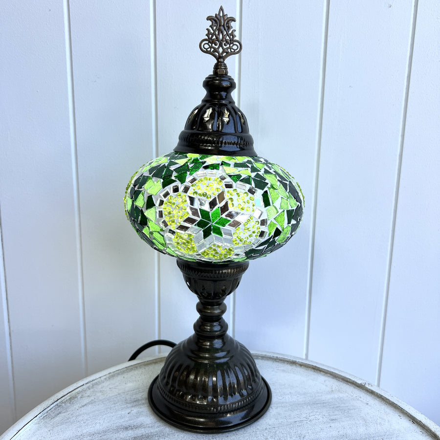 Turkish Table Lamp - Oval, Green Flower