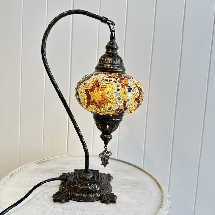 Turkish Table Lamp - Medium, Amber Flower