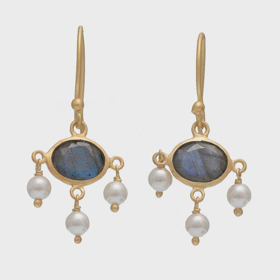 Bapu Earrings - Labradorite & Pearls