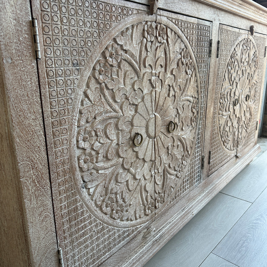 Indian 4 door Sideboard - Sandblasted White Wash
