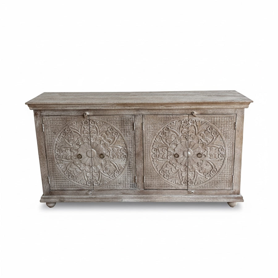 Indian 4 door Sideboard - Sandblasted White Wash
