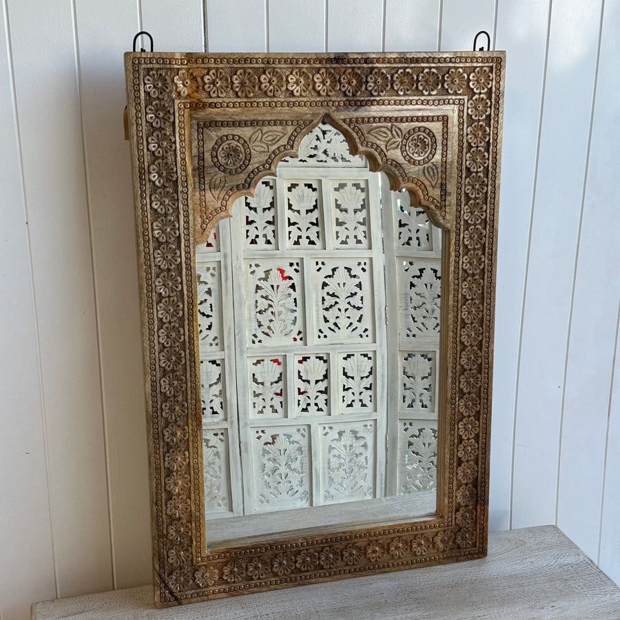 Indian Mehrab Carved Mirror - Natural