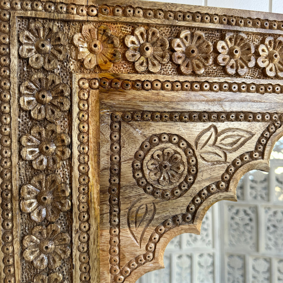 Indian Mehrab Carved Mirror - Natural