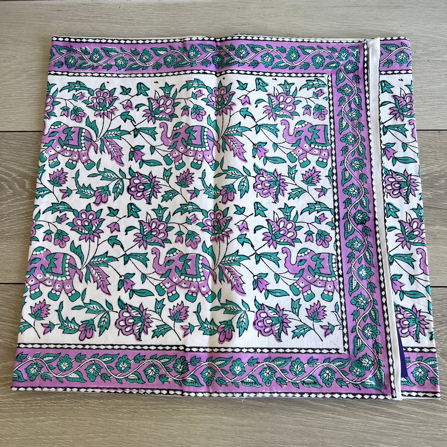 Block Printed Table Runner - Lilac Elephant