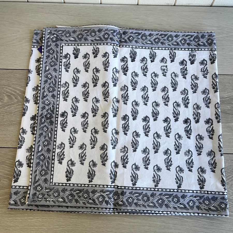 Block Printed Table Runner - Grey Flower