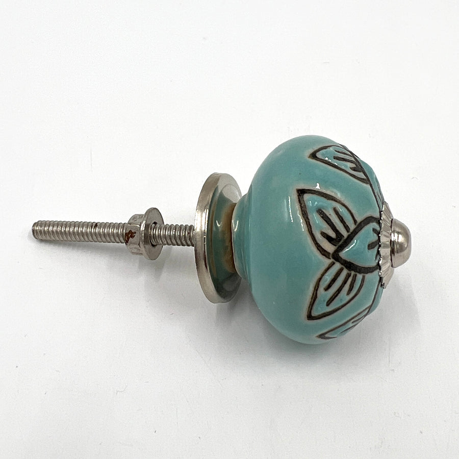 Mint Blue Flower Indian Door Knob