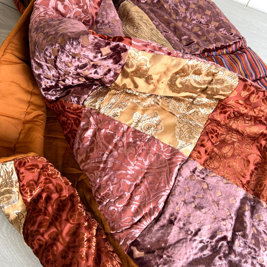 Indian Patchwork Velvet Quilt - Queen, Dusk