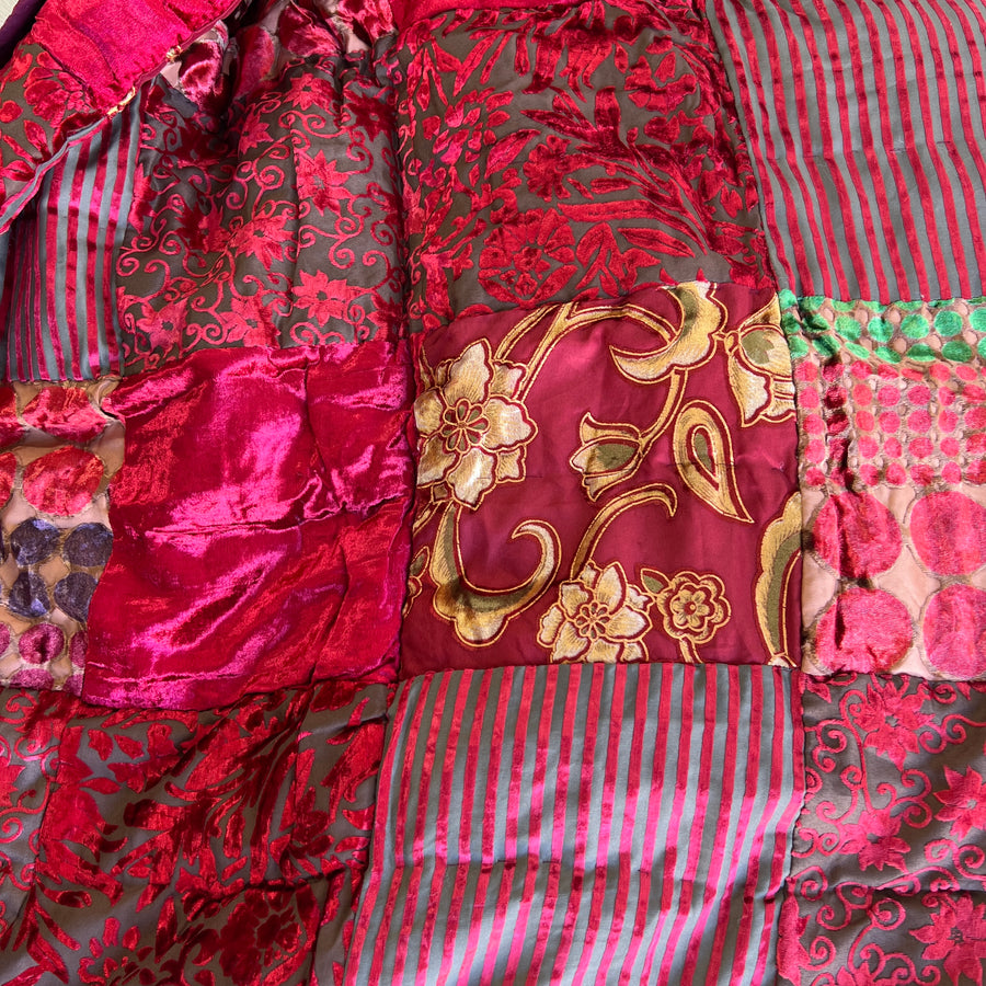 Indian Patchwork Velvet Quilt - King, Red