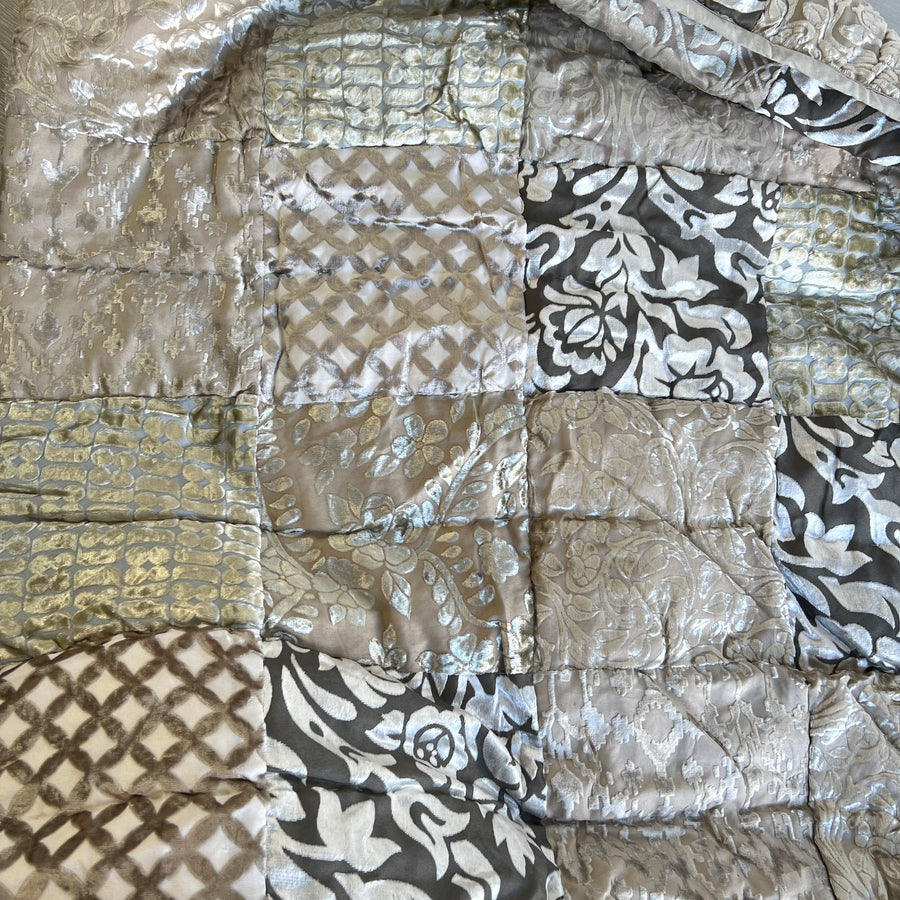 Indian Patchwork Velvet Quilt - Queen, Taupe