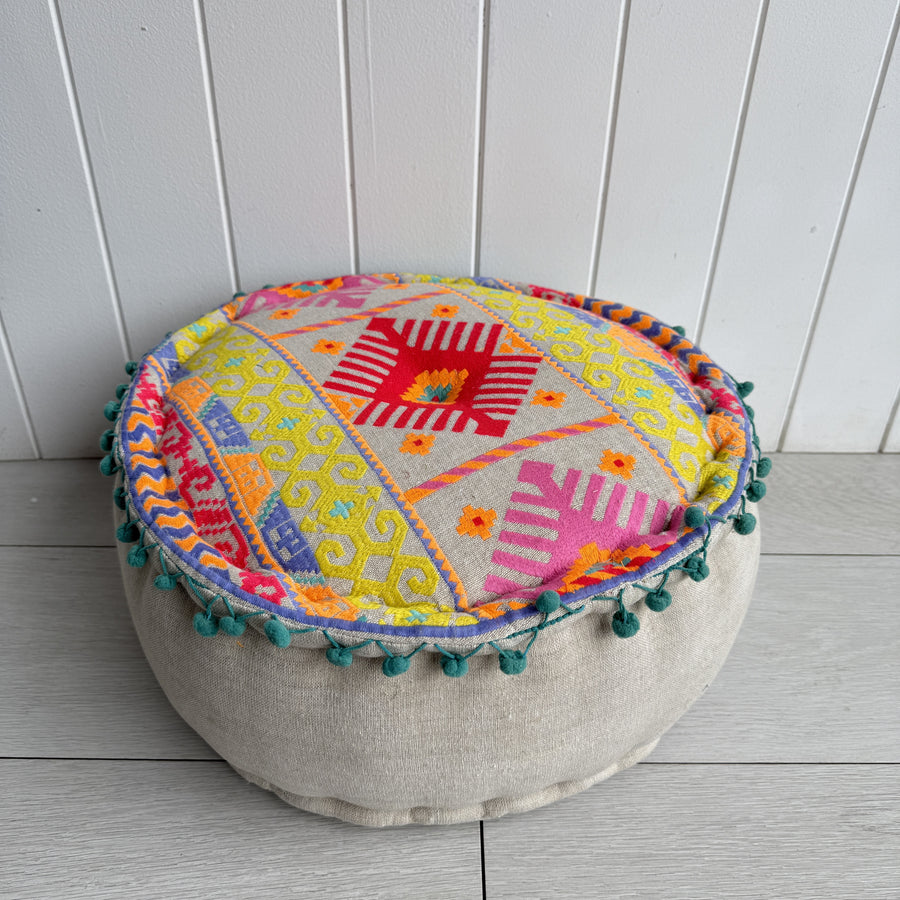 Embroidered Ottoman - Bright Aztec