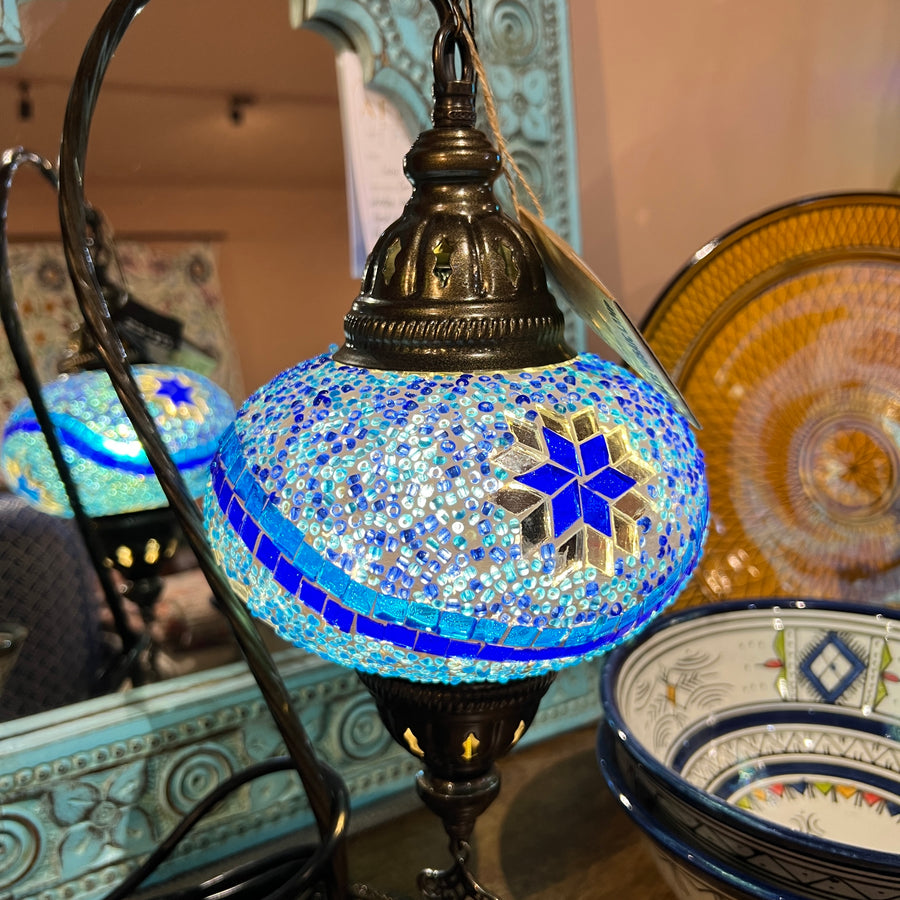 Turkish Table Lamp - Medium, Blue Star Wave