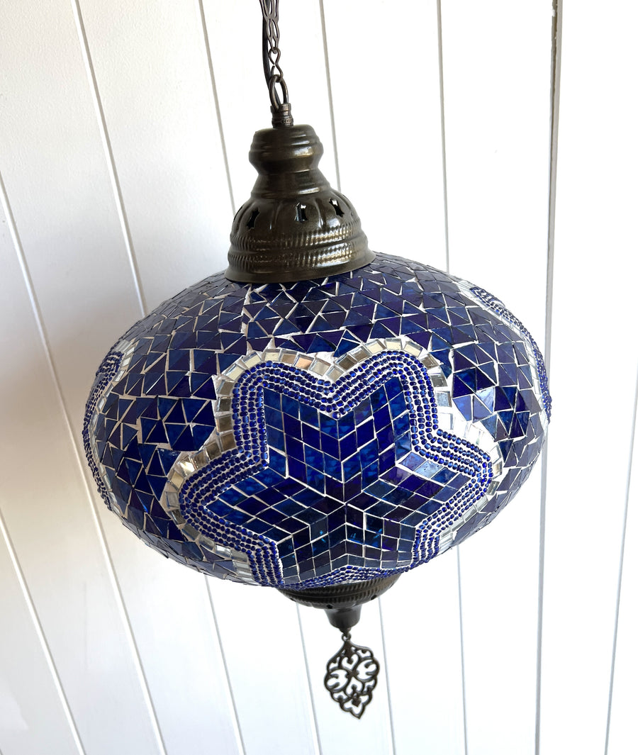 Turkish Hanging Ceiling Light -  Large, Blue Star