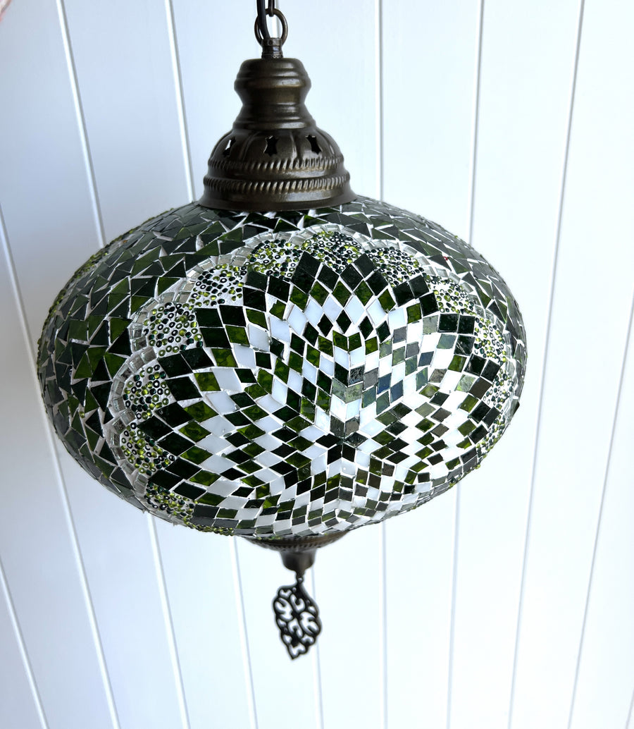 Turkish Hanging Ceiling Light - Large, Green Star