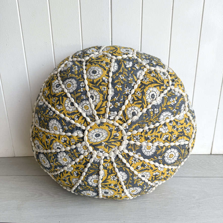 Yellow and Grey Patchwork Ottoman