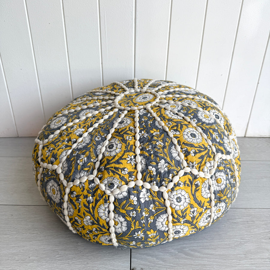 Yellow and Grey Patchwork Ottoman