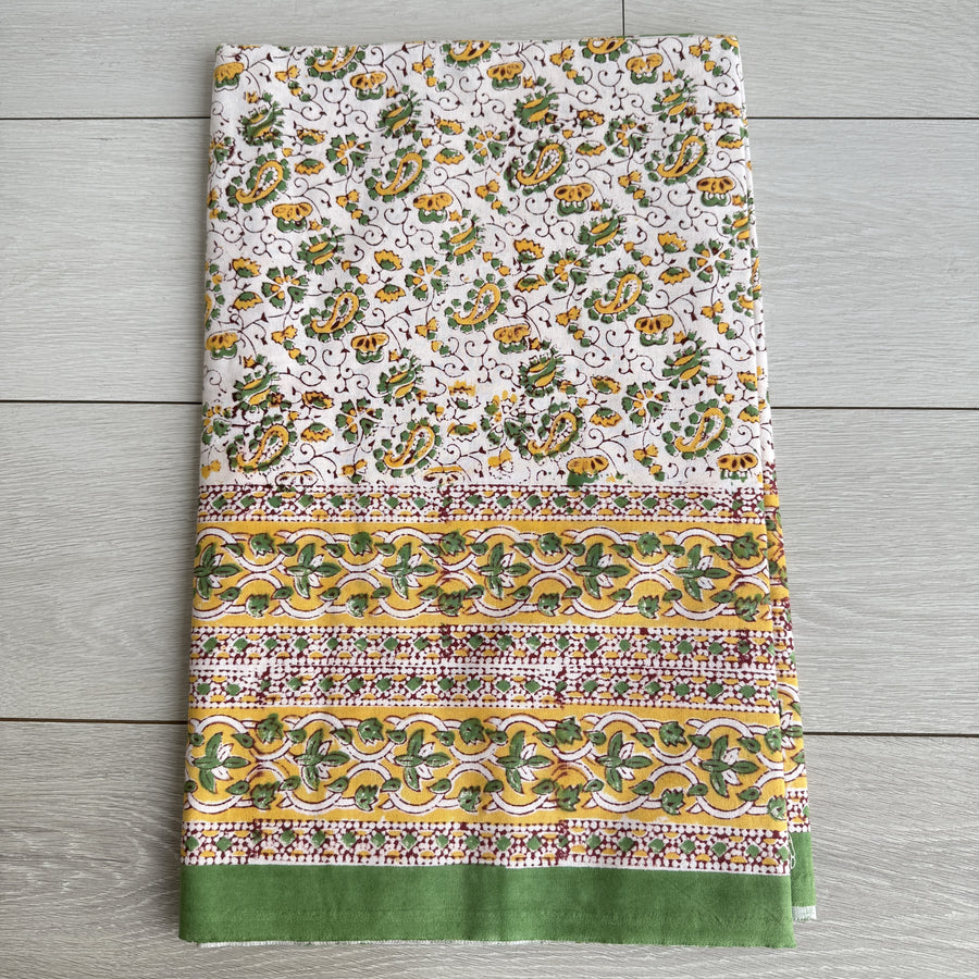 Block Printed Tablecloth - 220 x 270cm, yellow & green