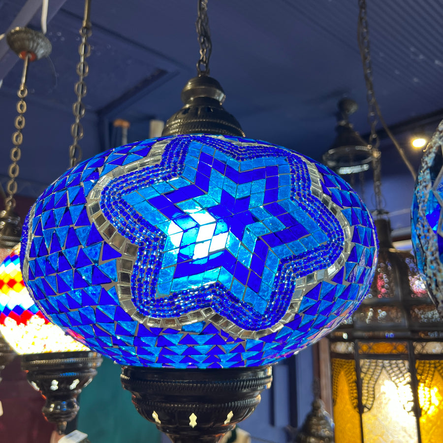 Turkish Hanging Ceiling Light -  Large, Blue Star