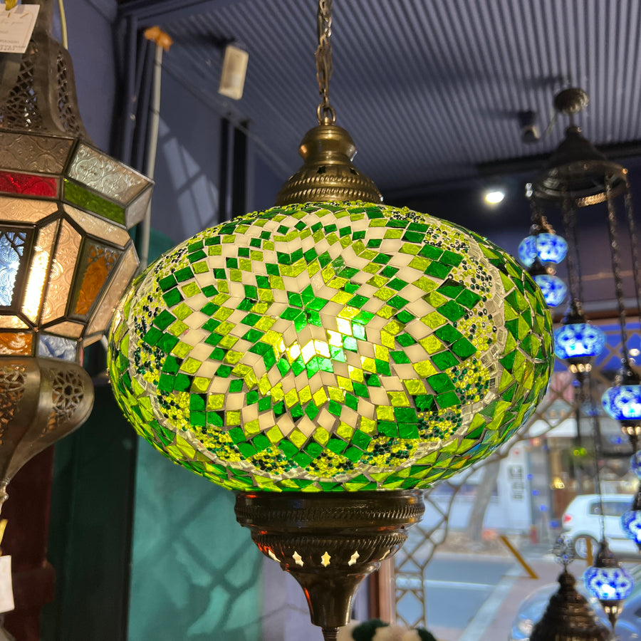 Turkish Hanging Ceiling Light - Large, Green Star