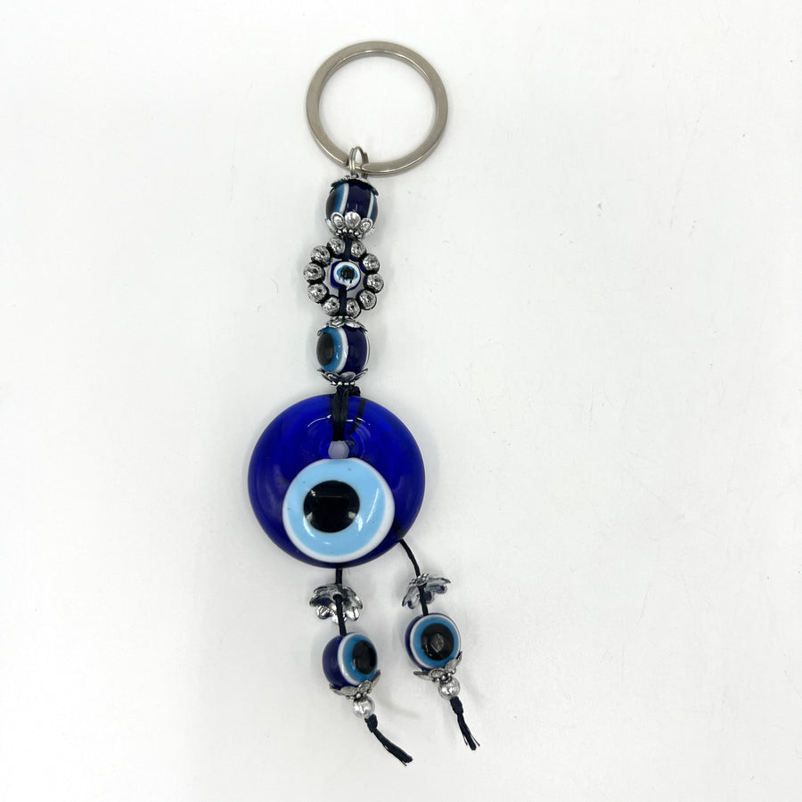 Turkish Keyring - Evil Eye, Silver Beads