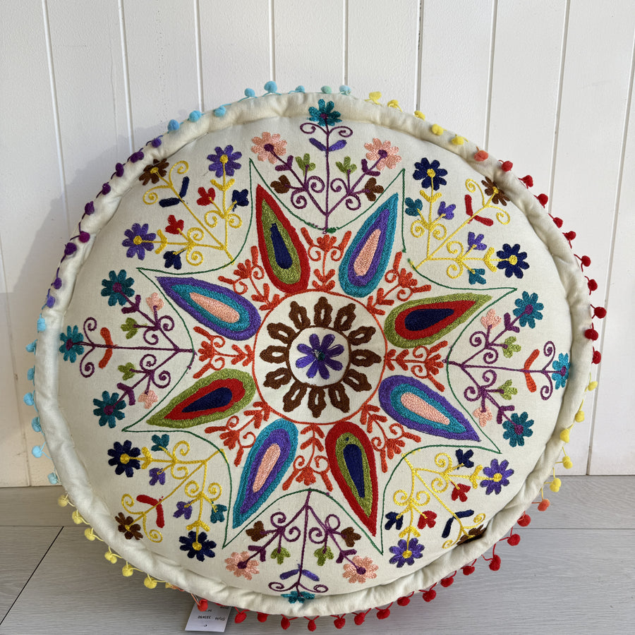 Embroidered Ottoman - Multi Flower
