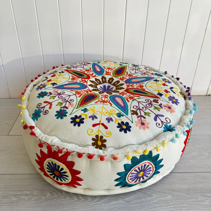 Embroidered Ottoman - Multi Flower