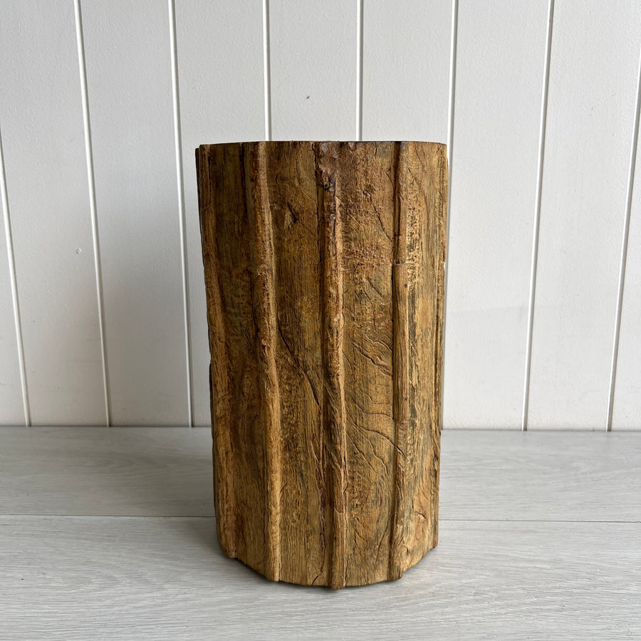 Vintage Wooden Pillar Base - Candle Holder, Natural