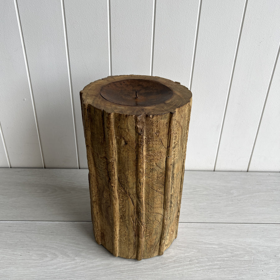 Vintage Wooden Pillar Base - Candle Holder, Natural