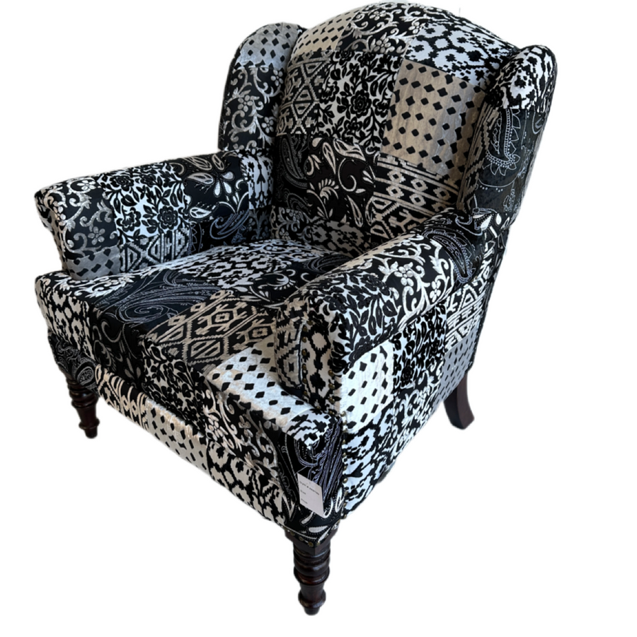 Maharaja Armchair - Black and Silver Patchwork