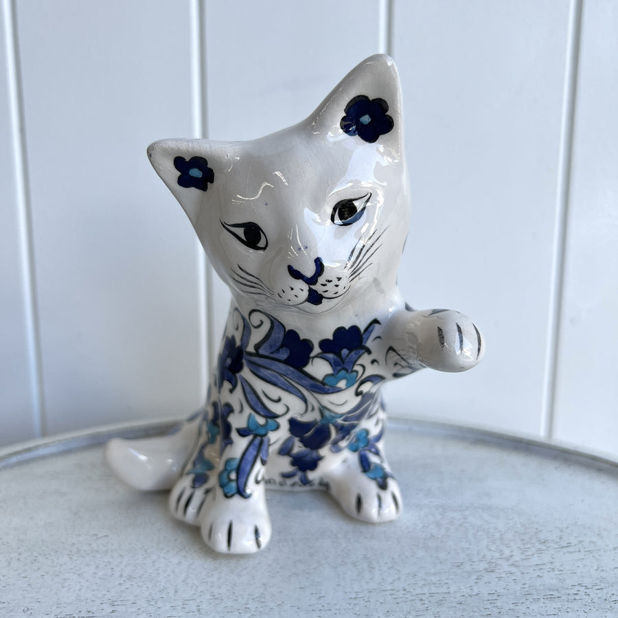 Turkish Ceramic Cat - Blue Tulip, Paw