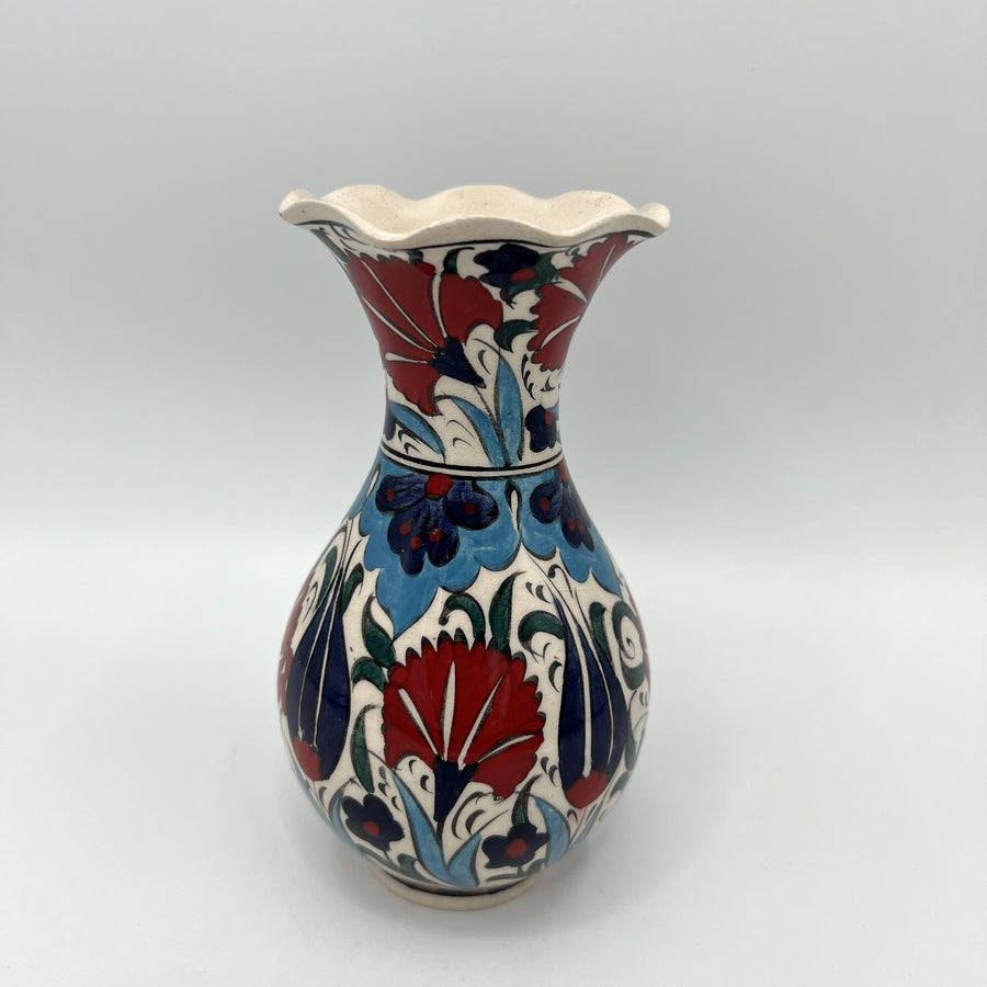 Turkish Vase 15cm, Blue Flower scalloped