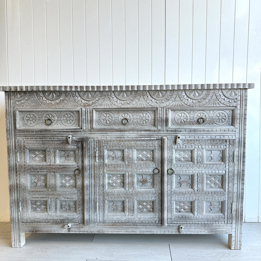 Indian 3 door 3 drawer Sideboard - Light Grey