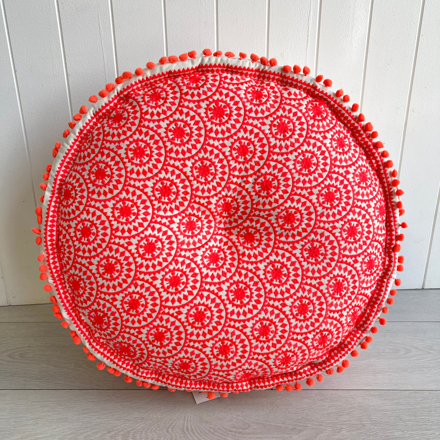 Embroidered Ottoman - Bright Pink