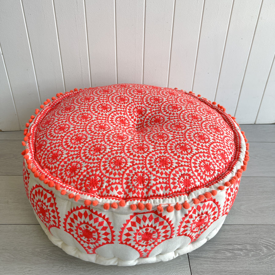 Embroidered Ottoman - Bright Pink