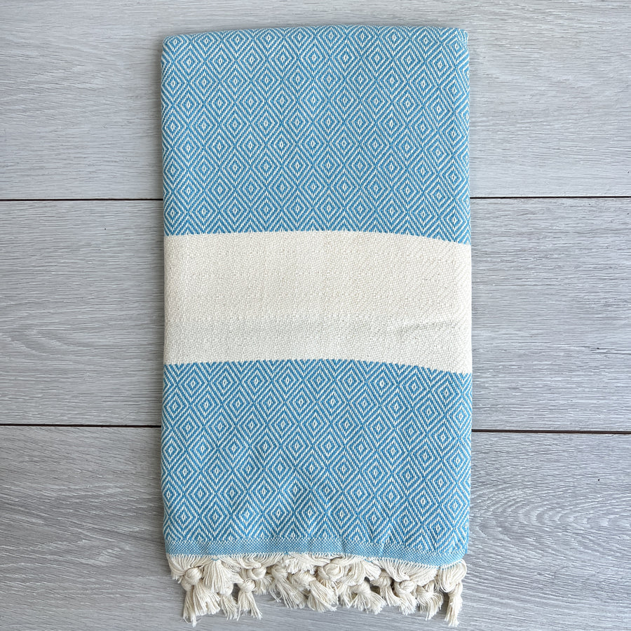 Turkish Towel Diamond Weave, Light Blue