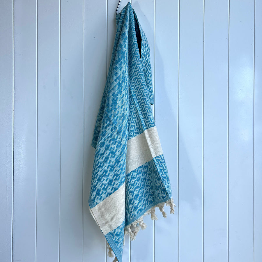 Turkish Towel Diamond Weave, Light Blue