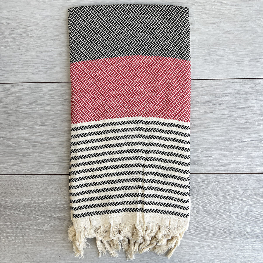 Turkish Towel Izmir Stripe, Red & Black