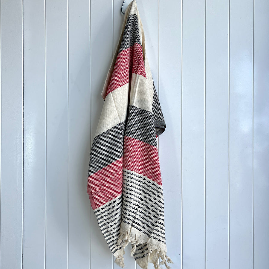 Turkish Towel Izmir Stripe, Red & Black