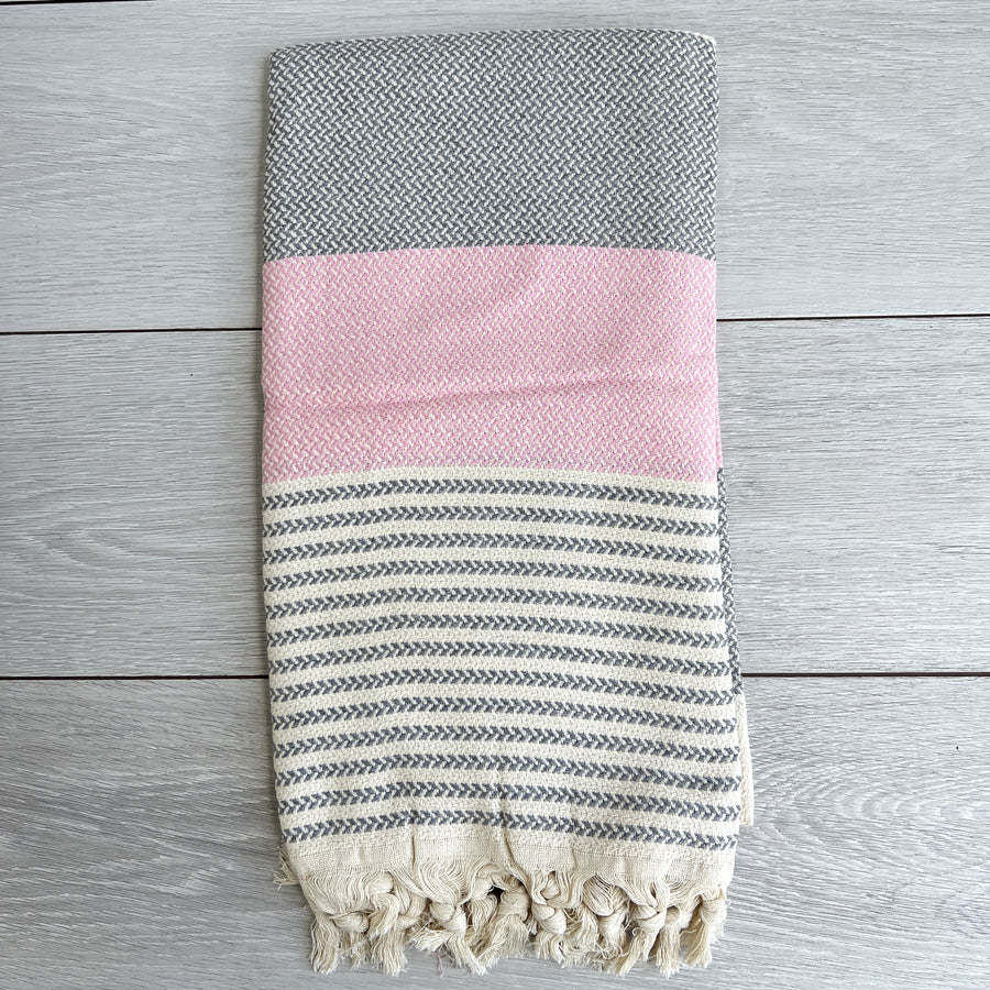 Turkish Towel Izmir Stripe, Pink & Grey