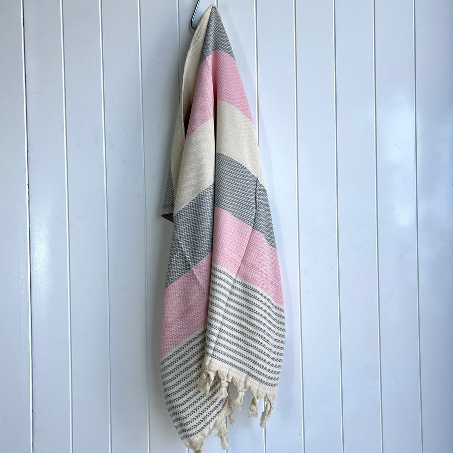 Turkish Towel Izmir Stripe, Pink & Grey