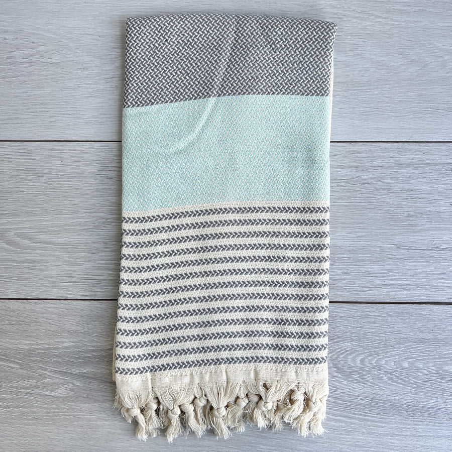 Turkish Towel Izmir Stripe, Light Blue & Grey