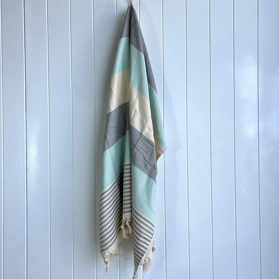 Turkish Towel Izmir Stripe, Light Blue & Grey