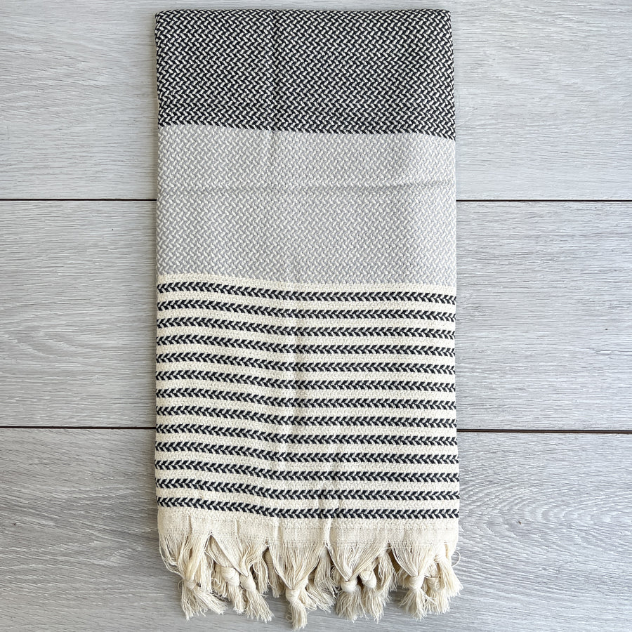 Turkish Towel Izmir Stripe, Grey & Black