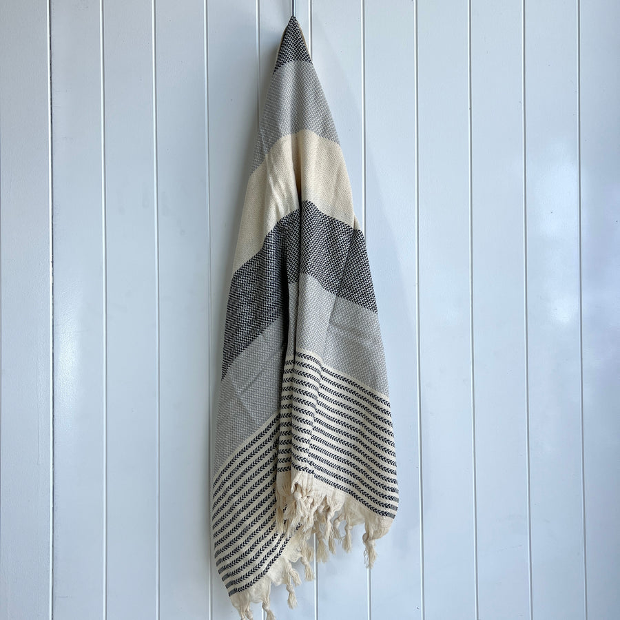 Turkish Towel Izmir Stripe, Grey & Black