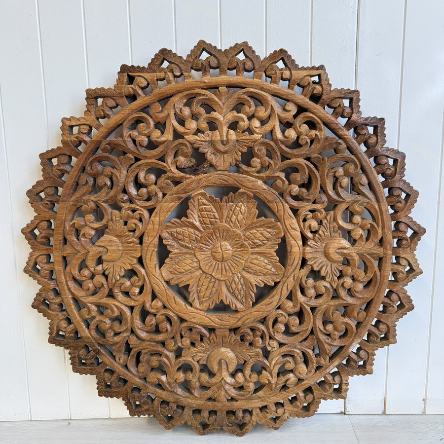 Indian Jali Carved Screen - Round, Natural