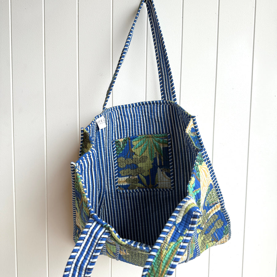 Indian Quilted Tote Bag - Peacock