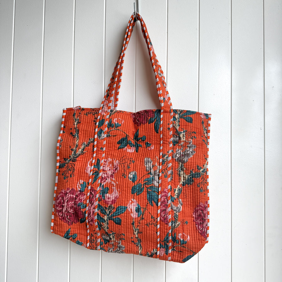 Indian Quilted Tote Bag - Orange