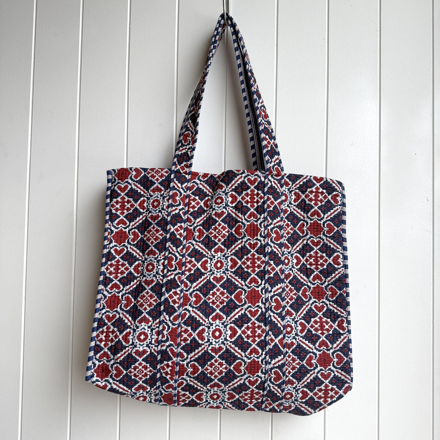 Indian Quilted Tote Bag - Blue & Red