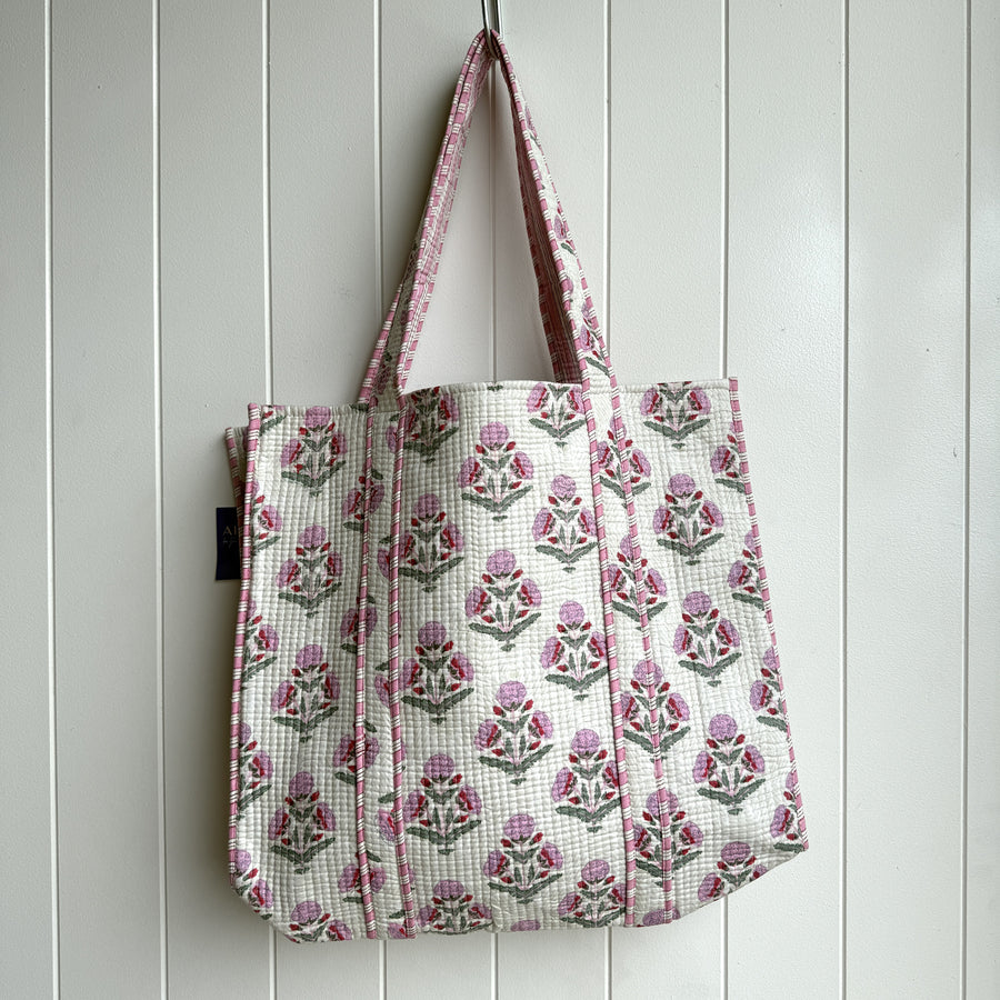 Indian Quilted Tote Bag - Pink Flower