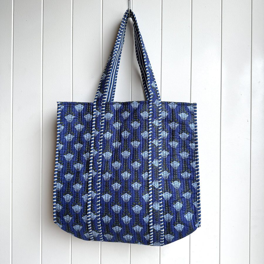 Indian Quilted Tote Bag - Blue Flower