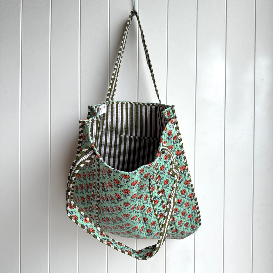 Indian Quilted Tote Bag - Orange Flower